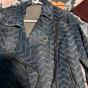 FP Movement by Free People Blue Zigzag Jean Jacket